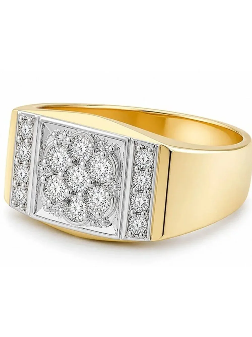 Genuine Diamond Men's Ring Solid 14k Yellow Gold